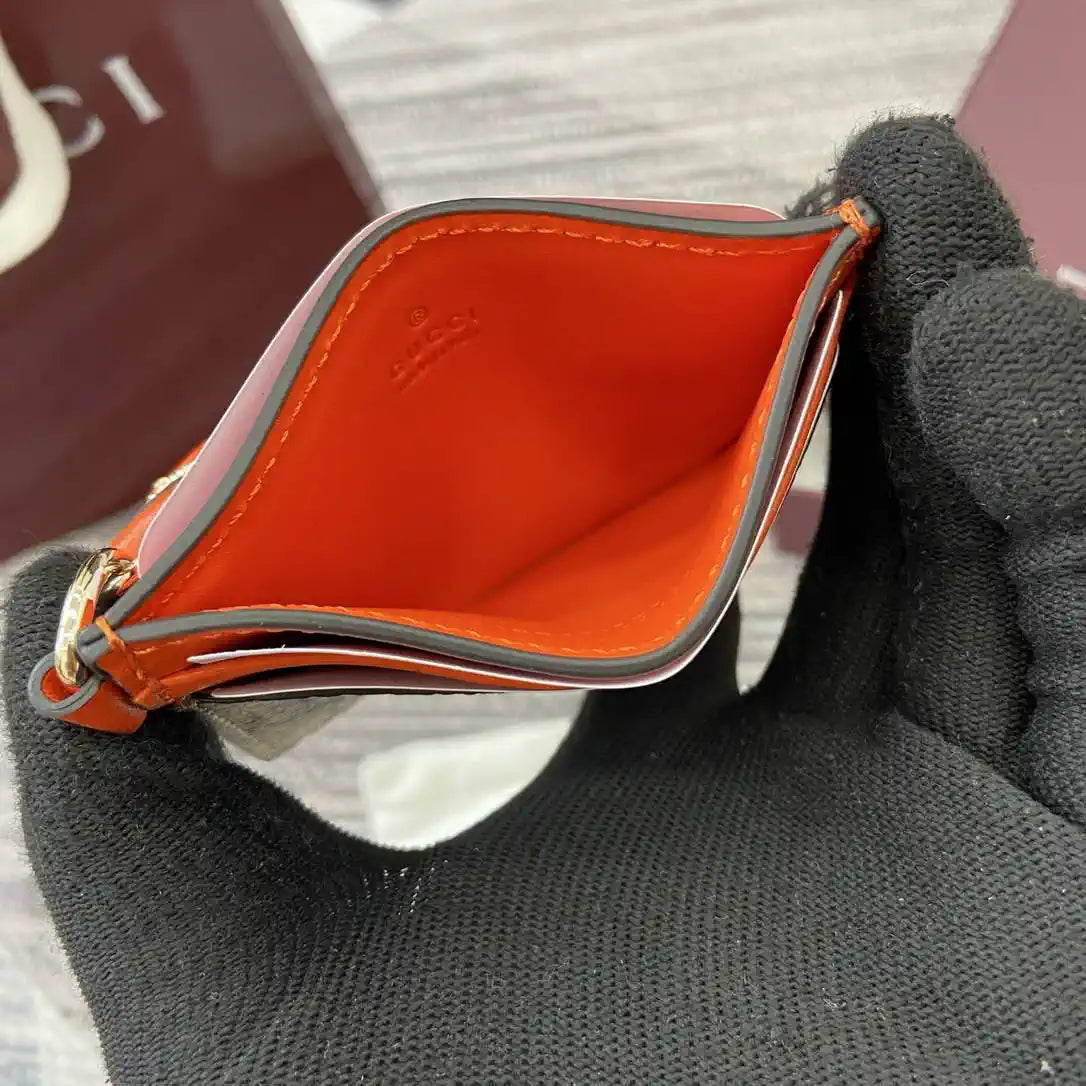 Gucci GG Emblem card case with strap 819121 Biege & orange