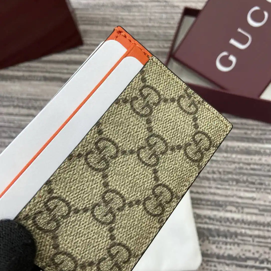 Gucci GG Emblem card case with strap 819121 Biege & orange