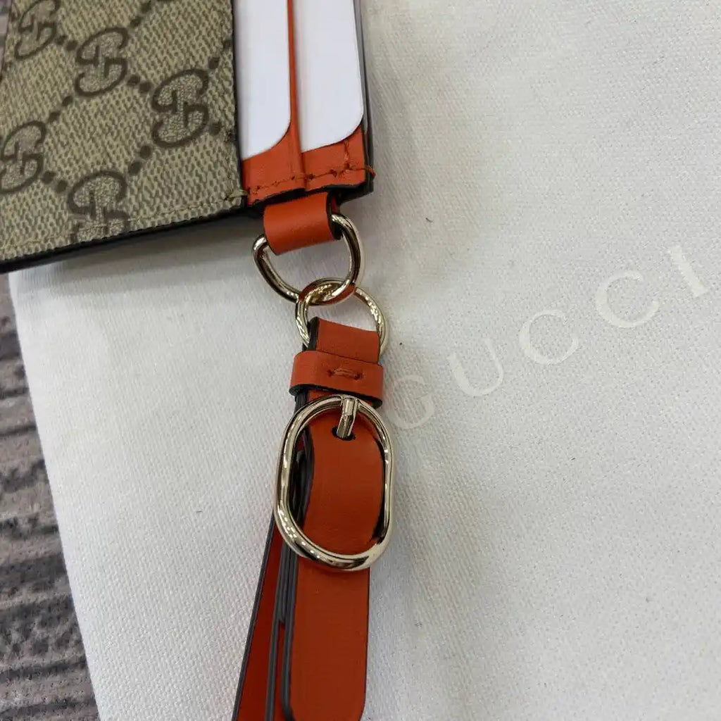 Gucci GG Emblem card case with strap 819121 Biege & orange