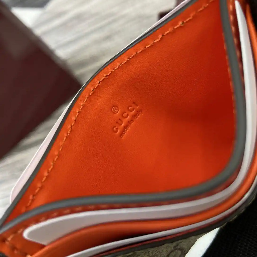 Gucci GG Emblem card case with strap 819121 Biege & orange