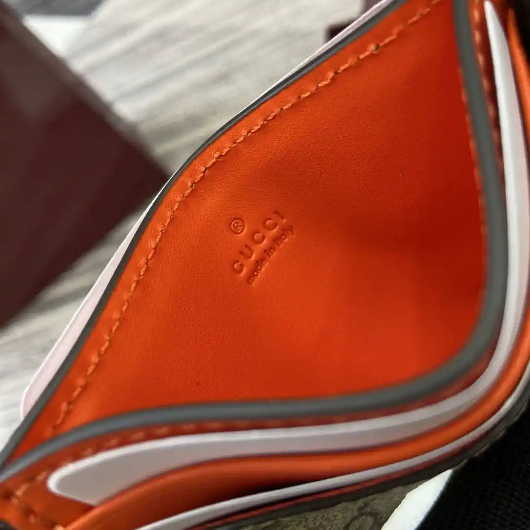 Gucci GG Emblem card case with strap 819121 Biege & orange