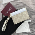 Gucci GG Emblem card case with strap 819121 Biege & White