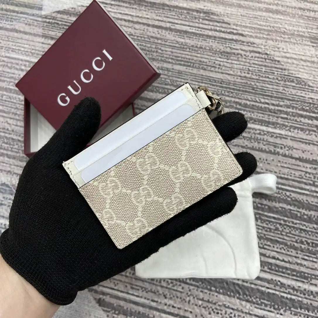 Gucci GG Emblem card case with strap 819121 Biege & White