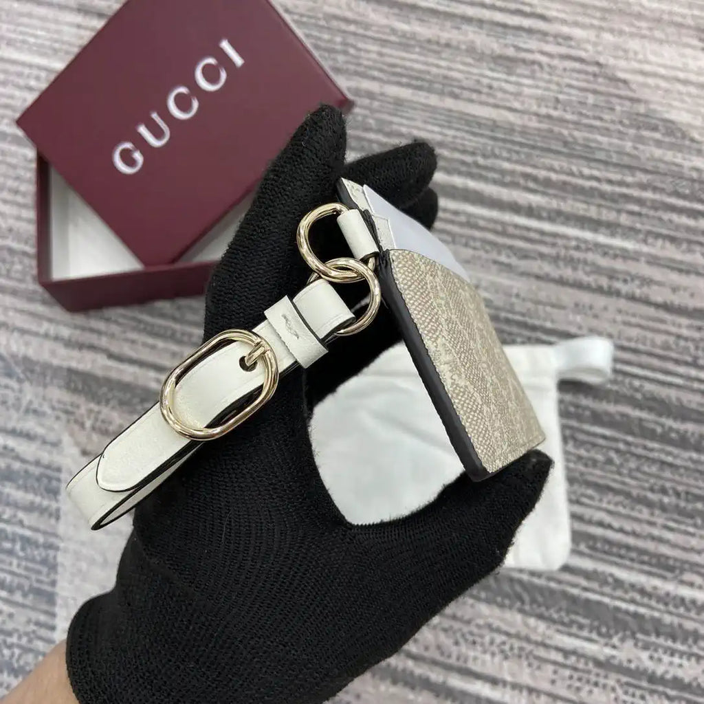 Gucci GG Emblem card case with strap 819121 Biege & White