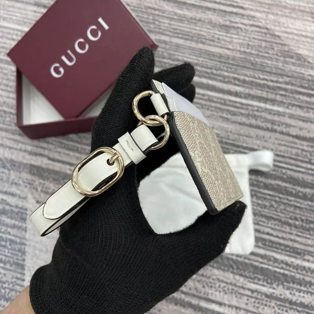 Gucci GG Emblem card case with strap 819121 Biege & White