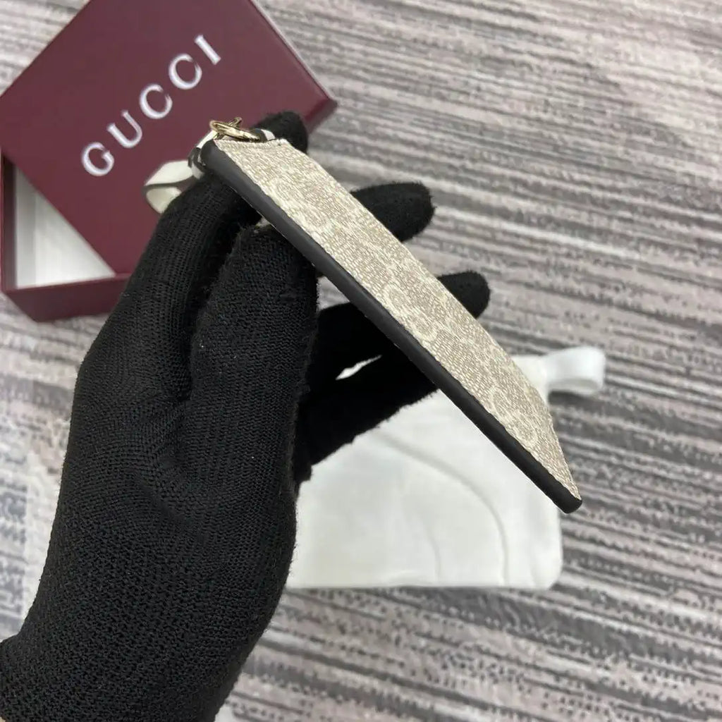 Gucci GG Emblem card case with strap 819121 Biege & White