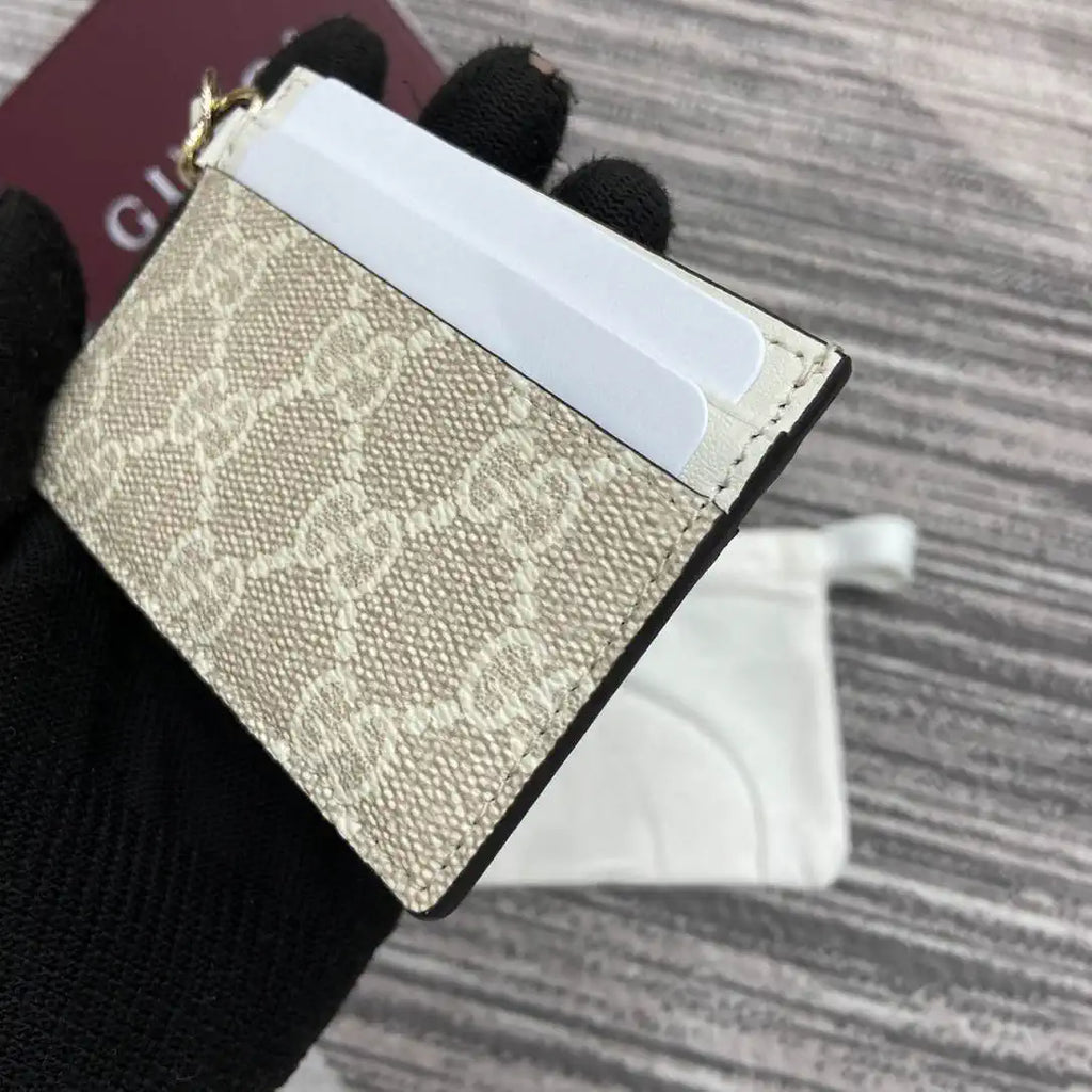 Gucci GG Emblem card case with strap 819121 Biege & White