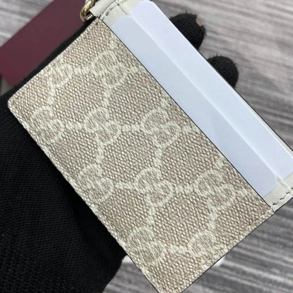 Gucci GG Emblem card case with strap 819121 Biege & White
