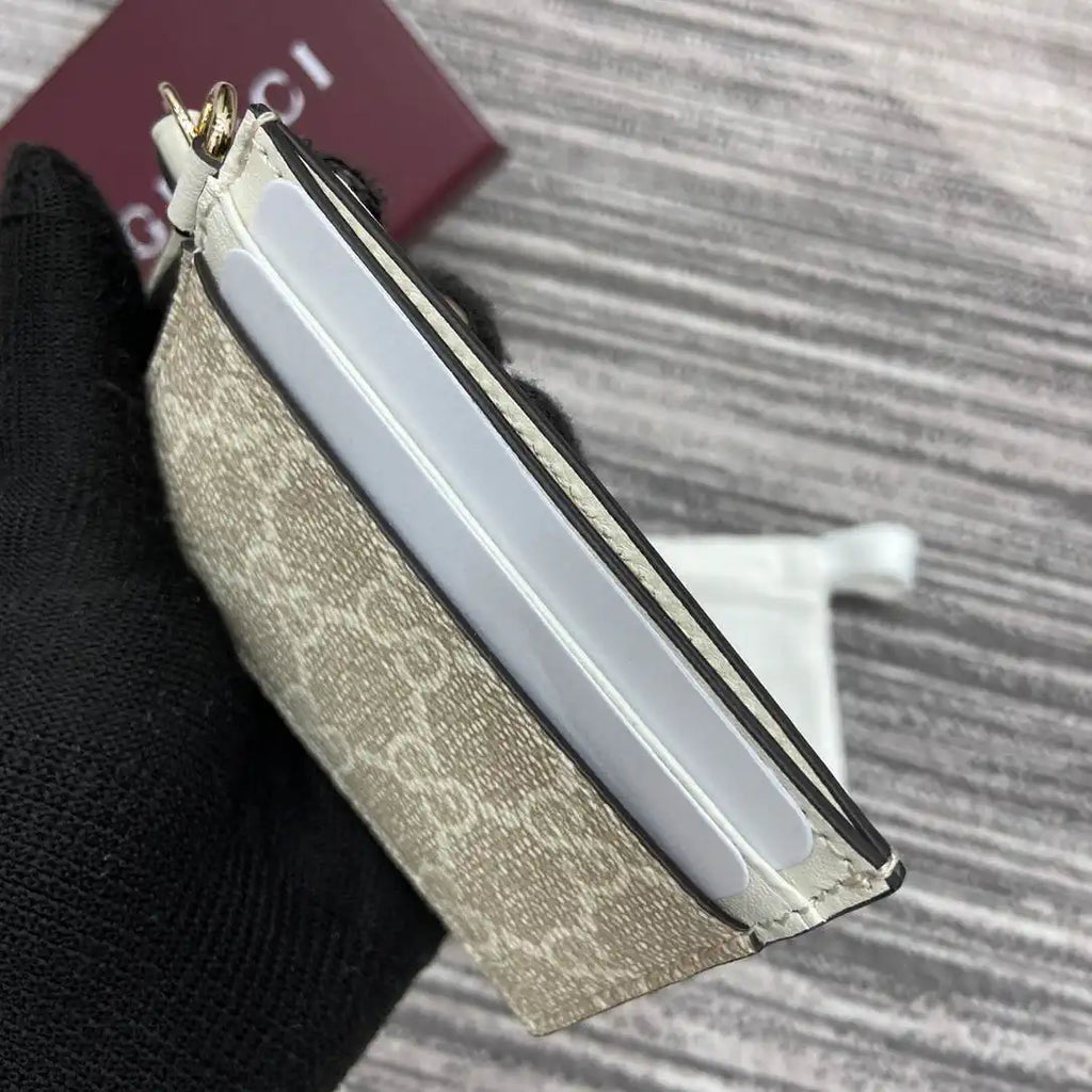 Gucci GG Emblem card case with strap 819121 Biege & White
