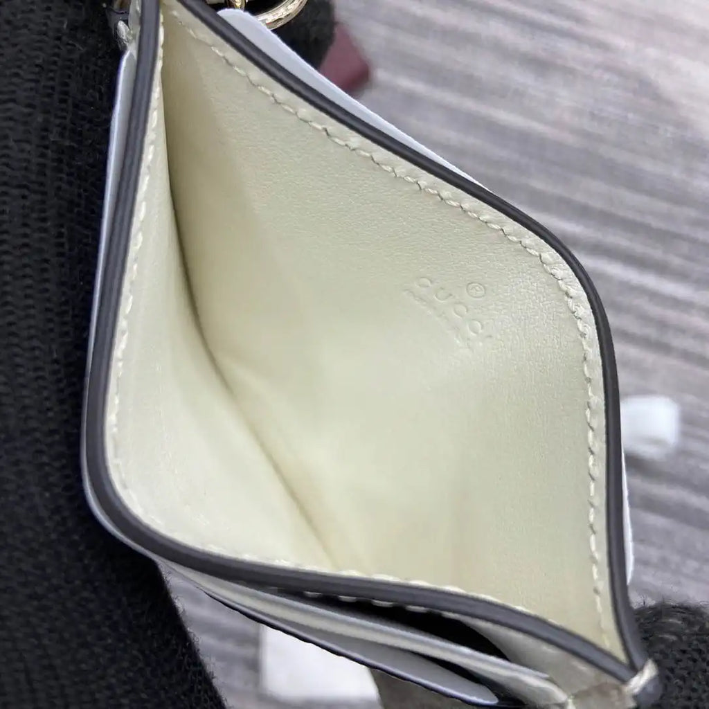 Gucci GG Emblem card case with strap 819121 Biege & White