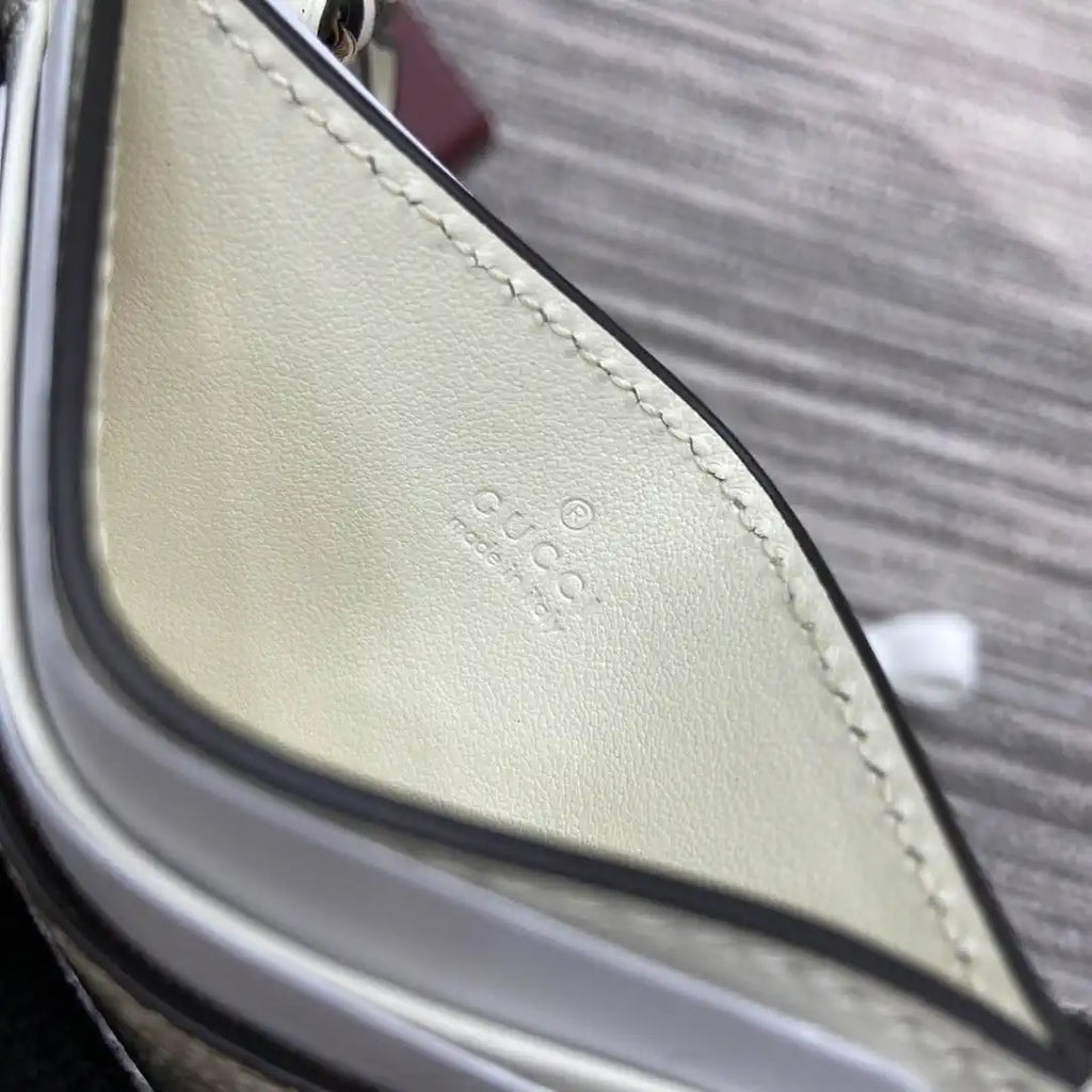 Gucci GG Emblem card case with strap 819121 Biege & White