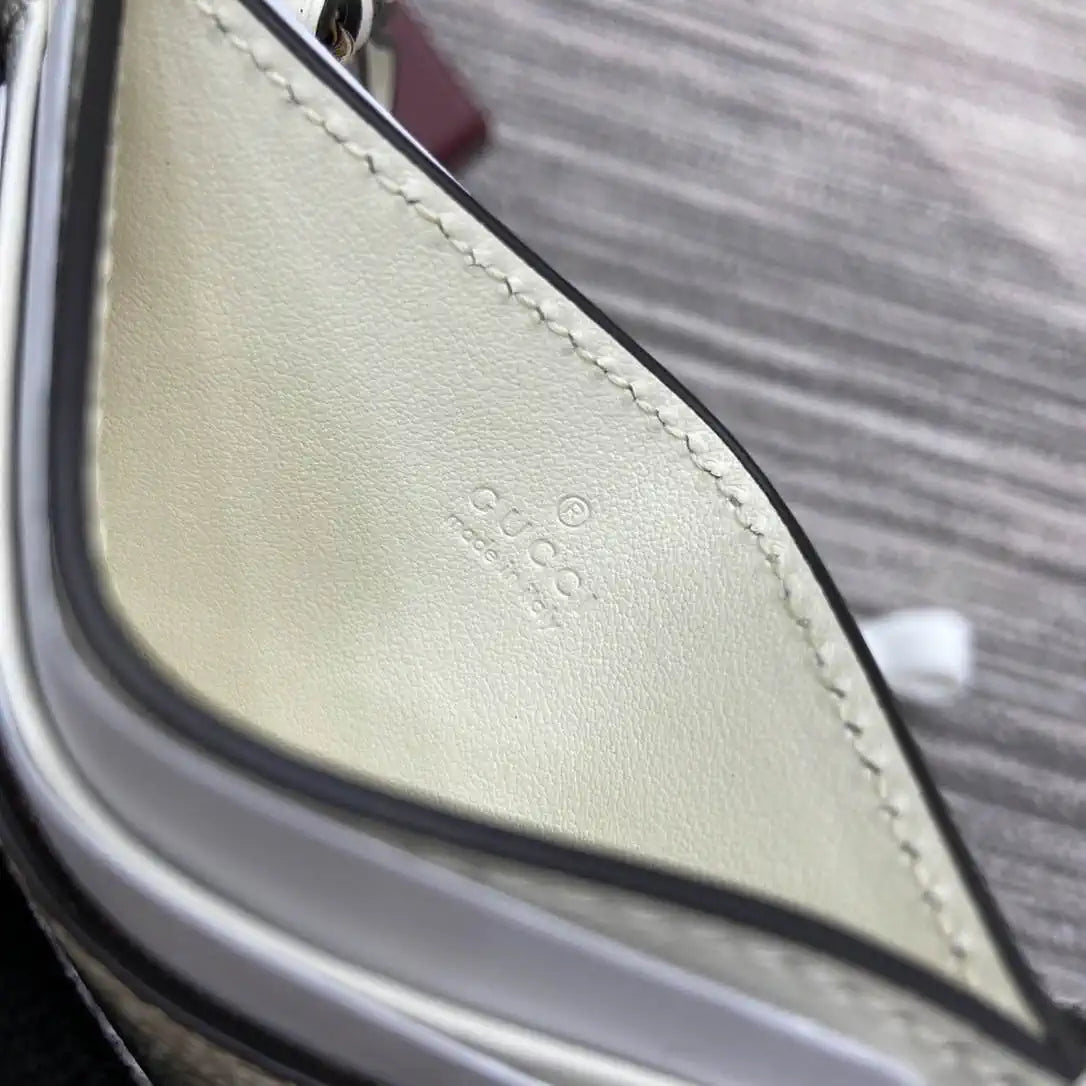Gucci GG Emblem card case with strap 819121 Biege & White