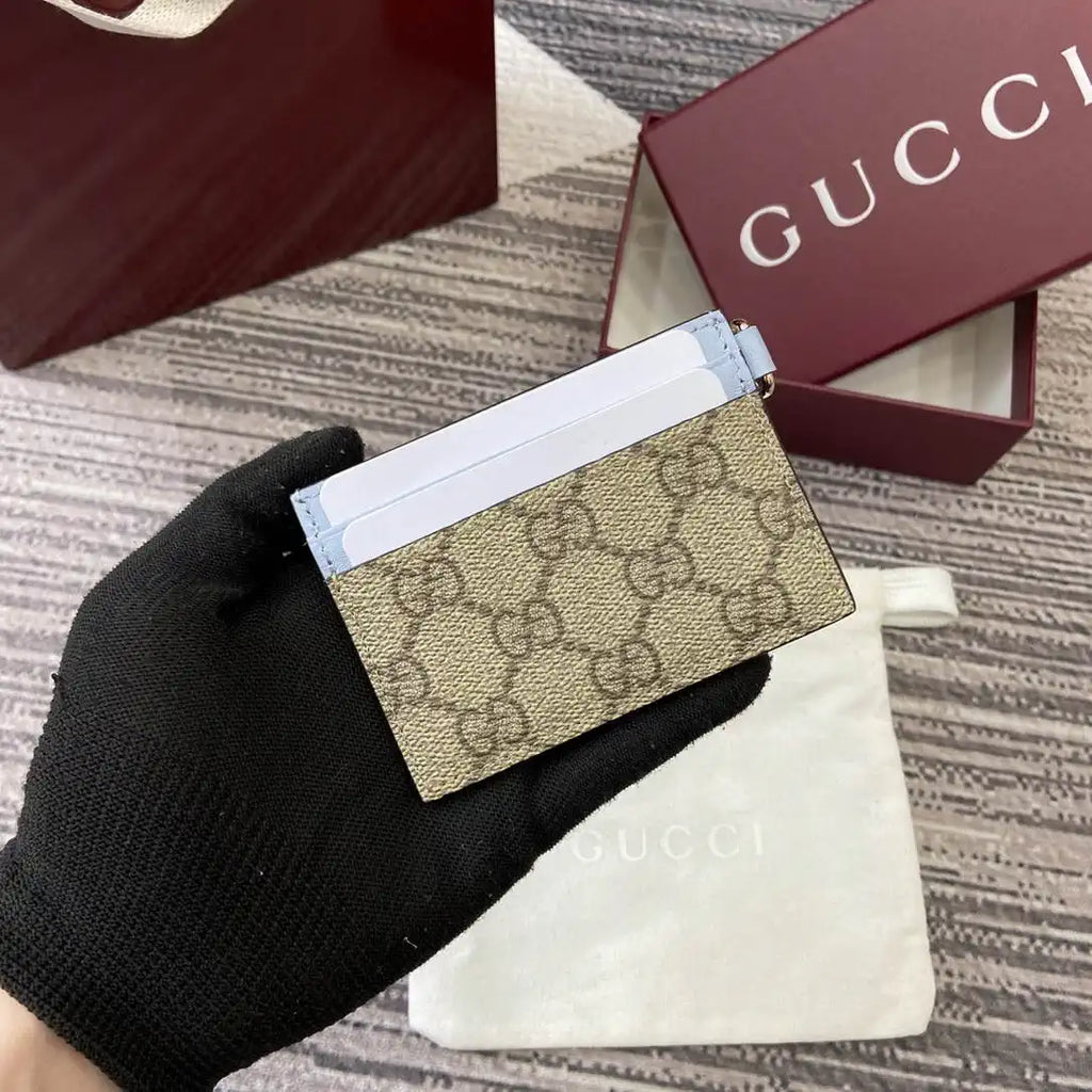 Gucci GG Emblem card case with strap 819121 Biege & Blue