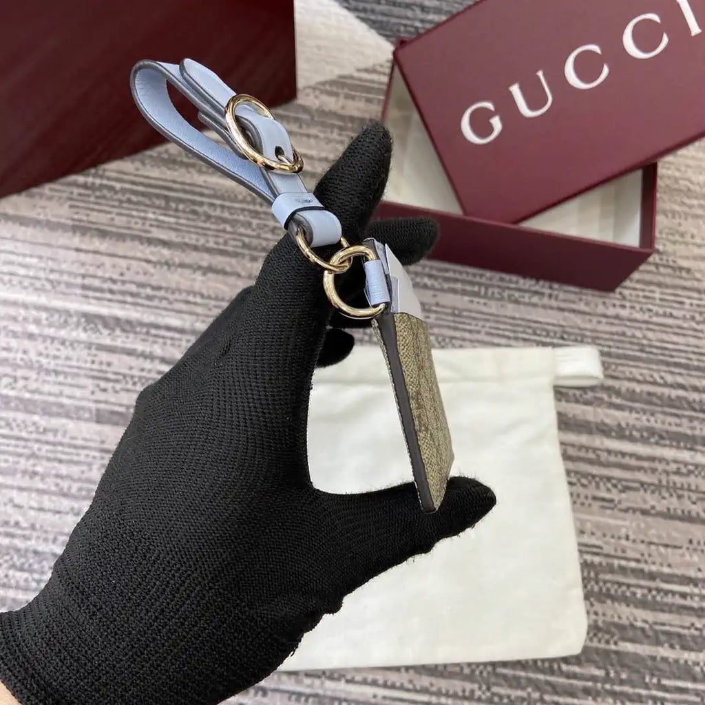 Gucci GG Emblem card case with strap 819121 Biege & Blue