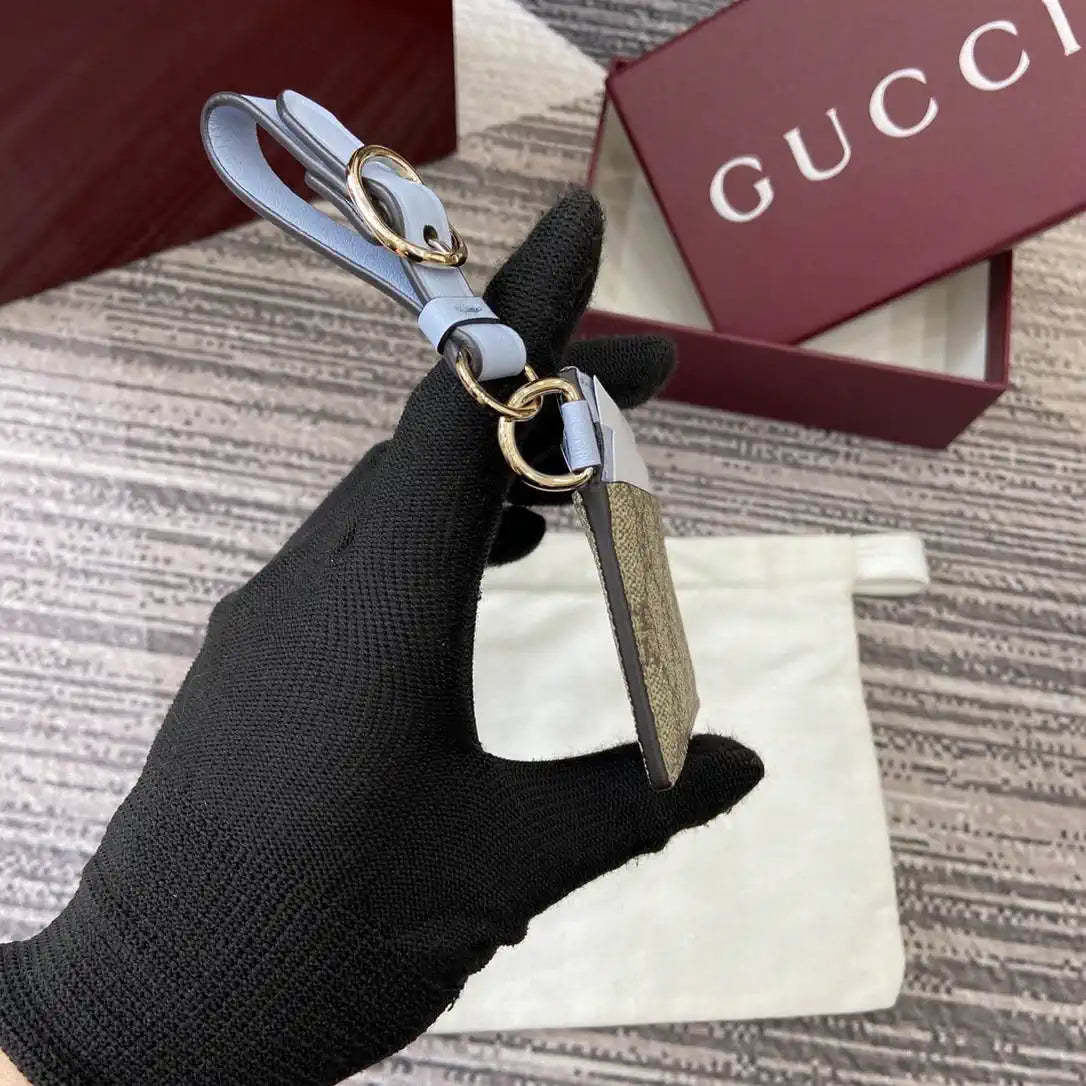 Gucci GG Emblem card case with strap 819121 Biege & Blue