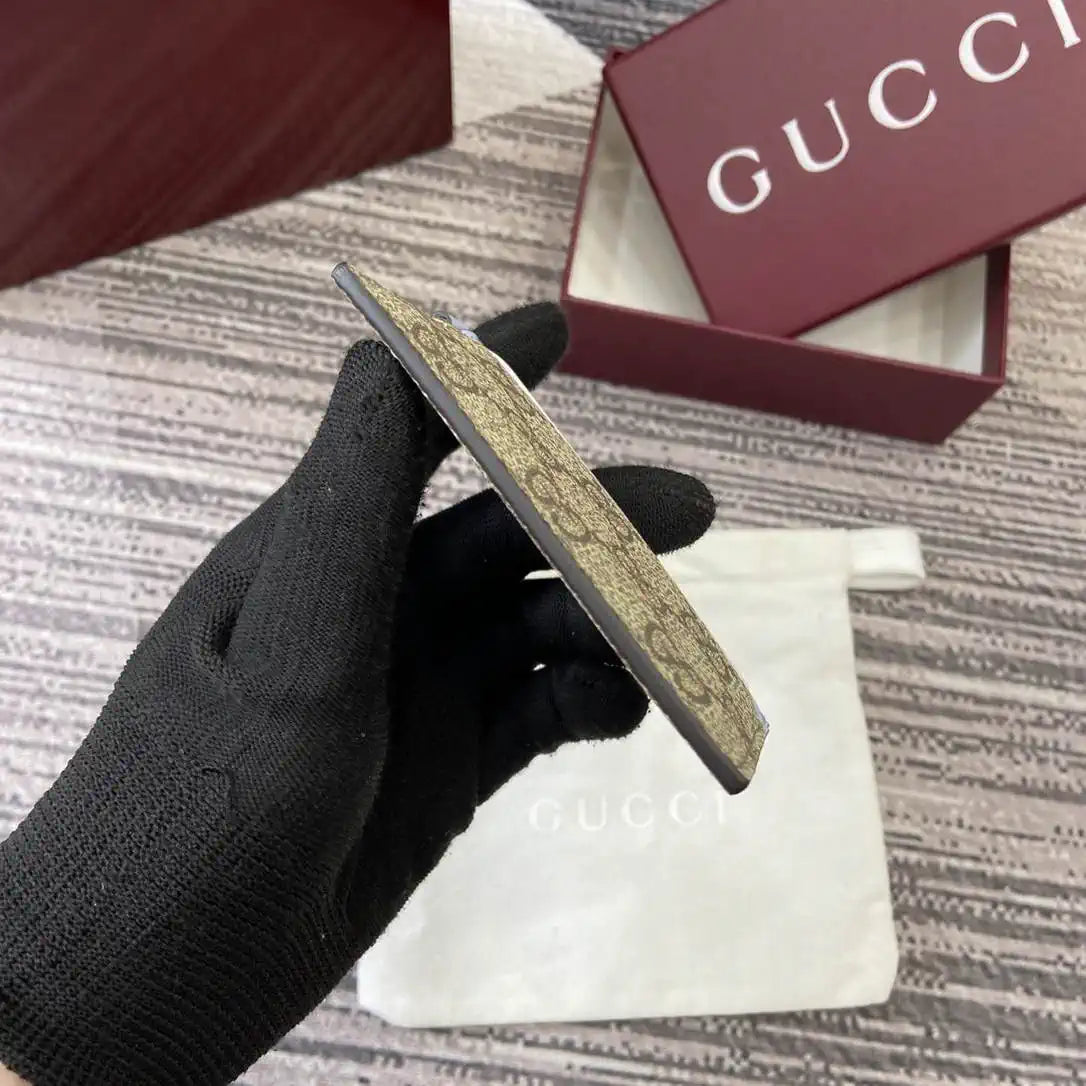 Gucci GG Emblem card case with strap 819121 Biege & Blue