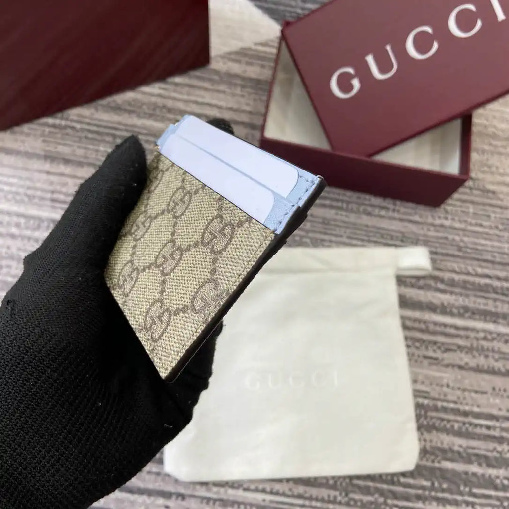 Gucci GG Emblem card case with strap 819121 Biege & Blue