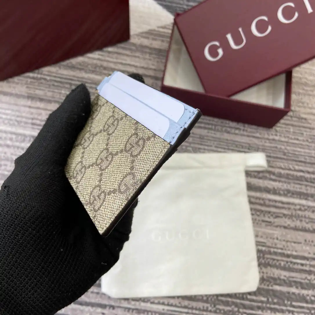 Gucci GG Emblem card case with strap 819121 Biege & Blue