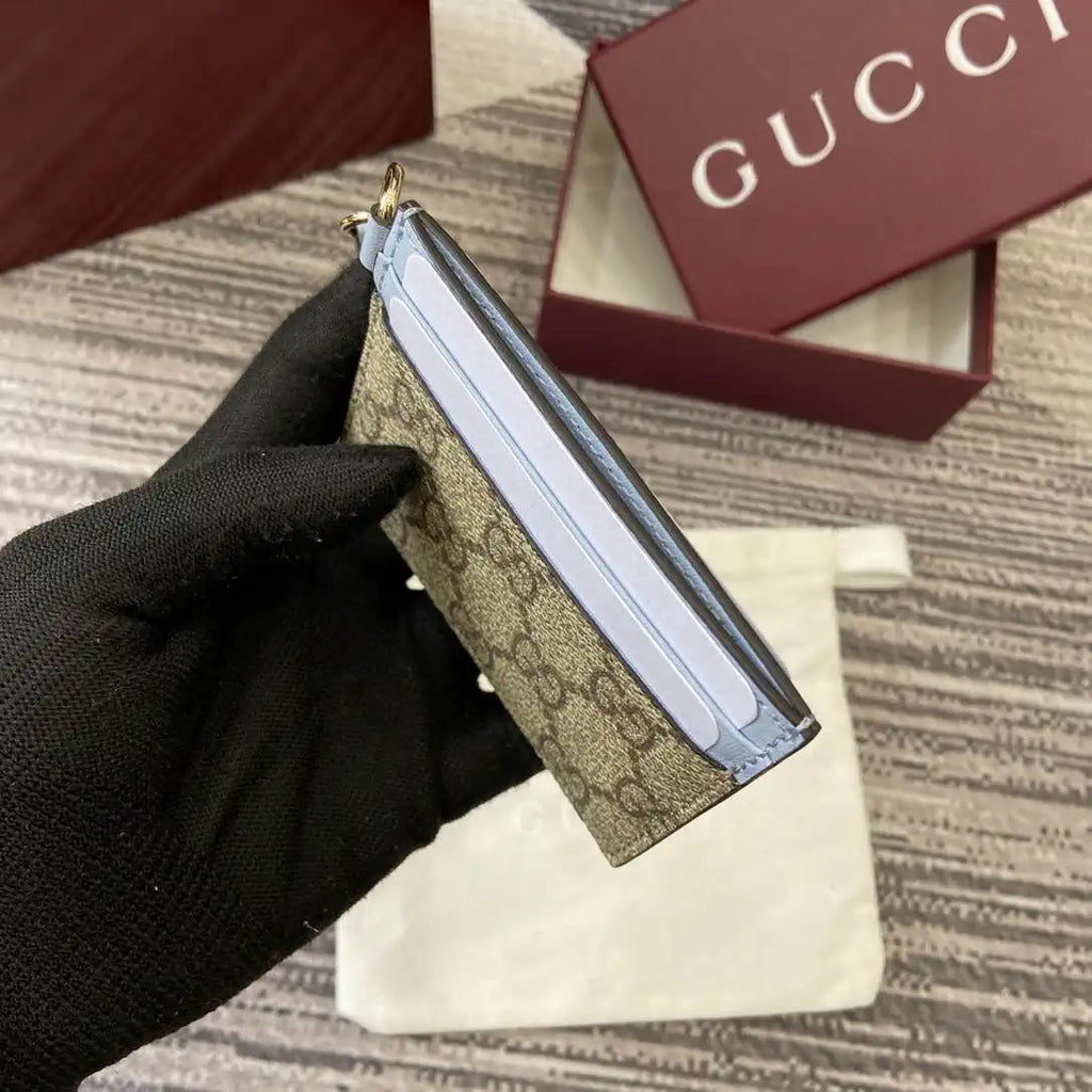 Gucci GG Emblem card case with strap 819121 Biege & Blue