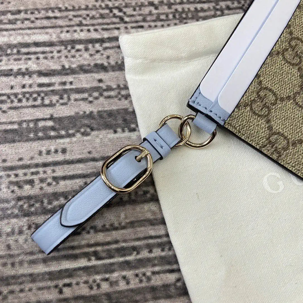 Gucci GG Emblem card case with strap 819121 Biege & Blue