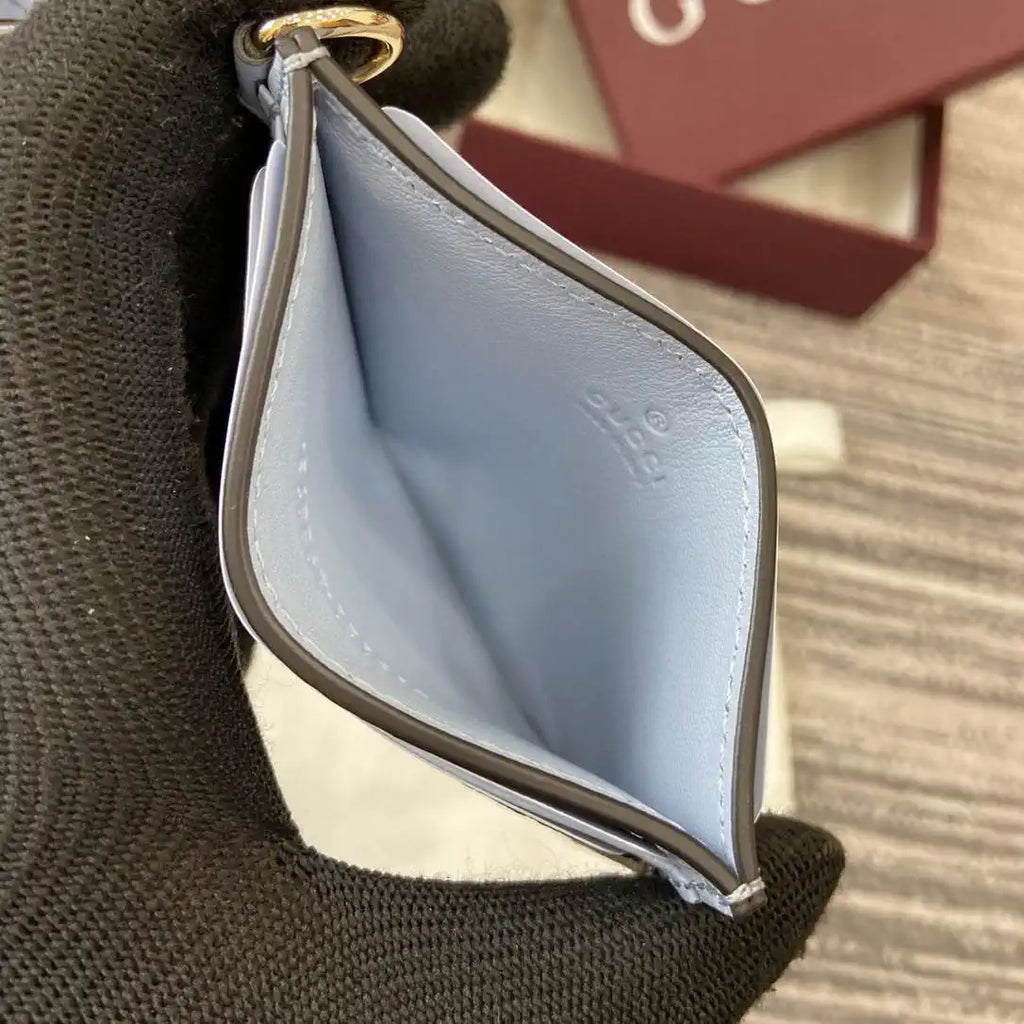 Gucci GG Emblem card case with strap 819121 Biege & Blue