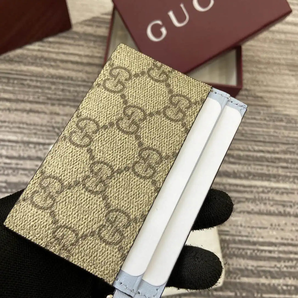 Gucci GG Emblem card case with strap 819121 Biege & Blue