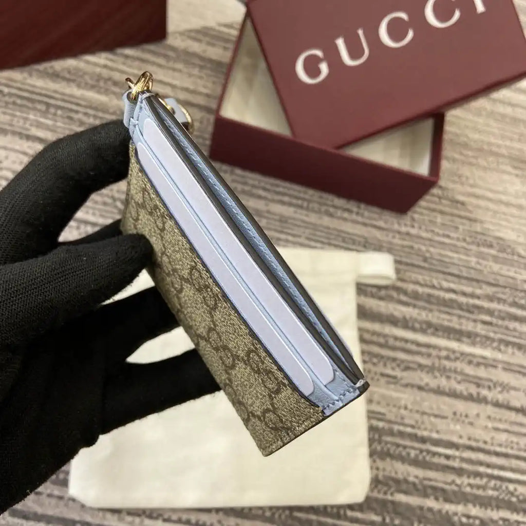 Gucci GG Emblem card case with strap 819121 Biege & Blue