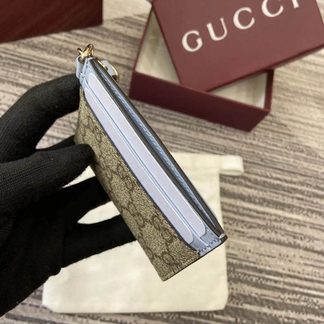 Gucci GG Emblem card case with strap 819121 Biege & Blue