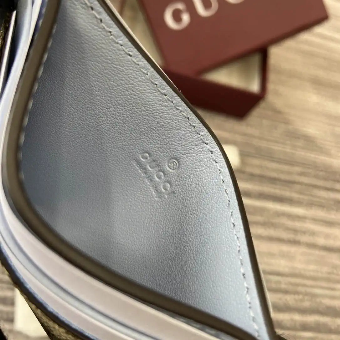Gucci GG Emblem card case with strap 819121 Biege & Blue