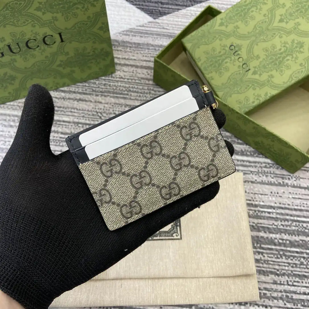 Gucci GG Emblem card case with strap 819121 Biege & Black