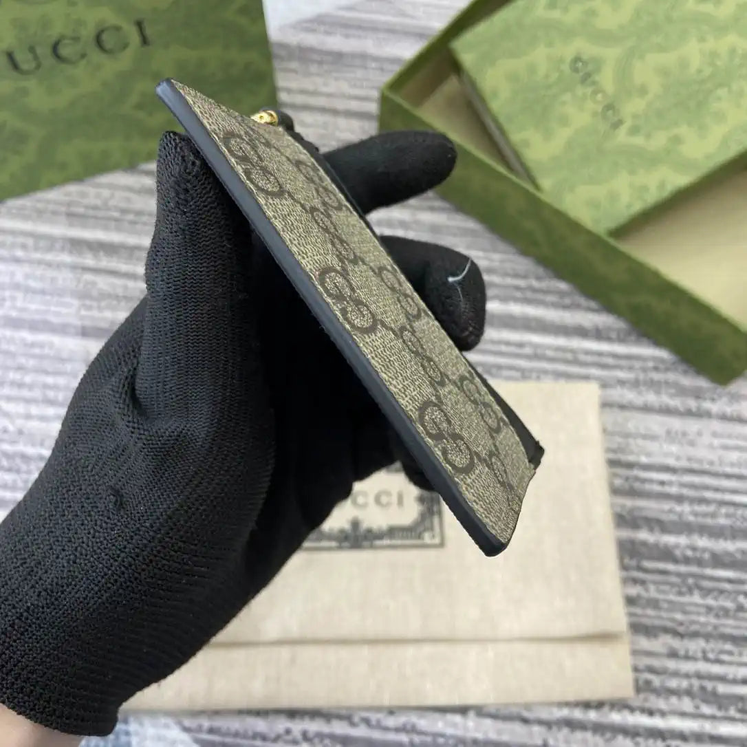 Gucci GG Emblem card case with strap 819121 Biege & Black