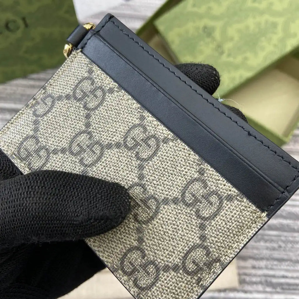 Gucci GG Emblem card case with strap 819121 Biege & Black