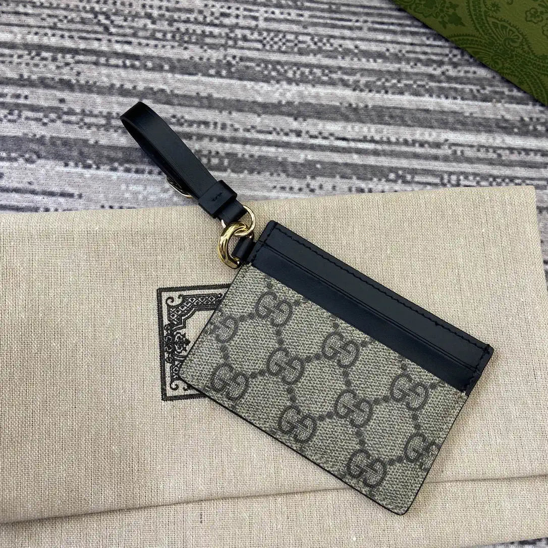 Gucci GG Emblem card case with strap 819121 Biege & Black