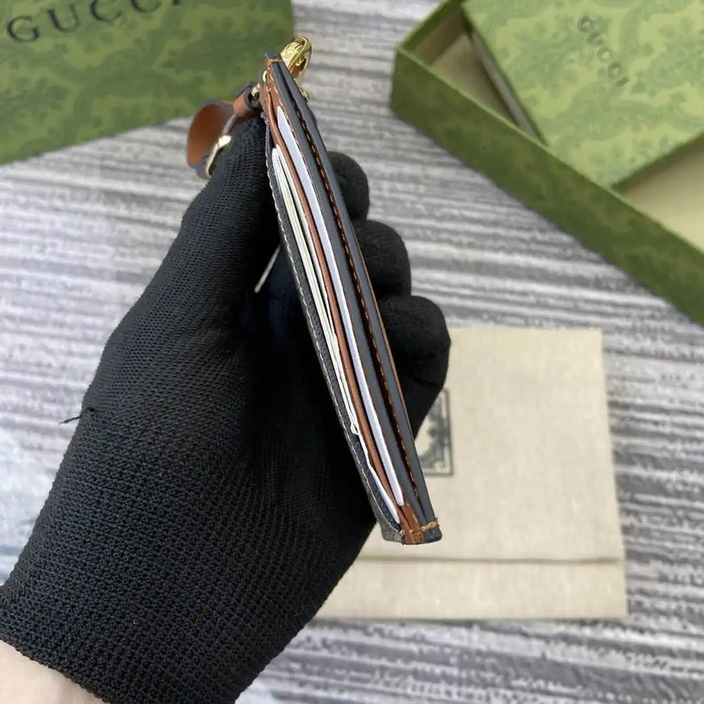 Gucci GG Emblem card case with strap 819121 Biege & Brown
