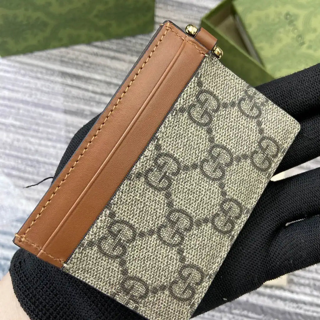 Gucci GG Emblem card case with strap 819121 Biege & Brown