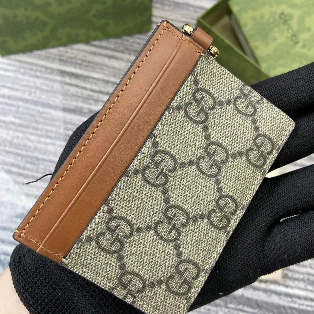 Gucci GG Emblem card case with strap 819121 Biege & Brown