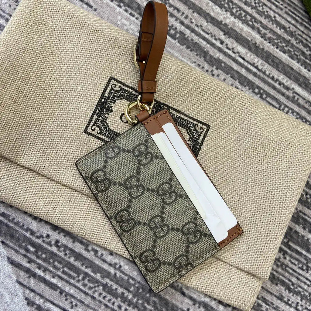 Gucci GG Emblem card case with strap 819121 Biege & Brown