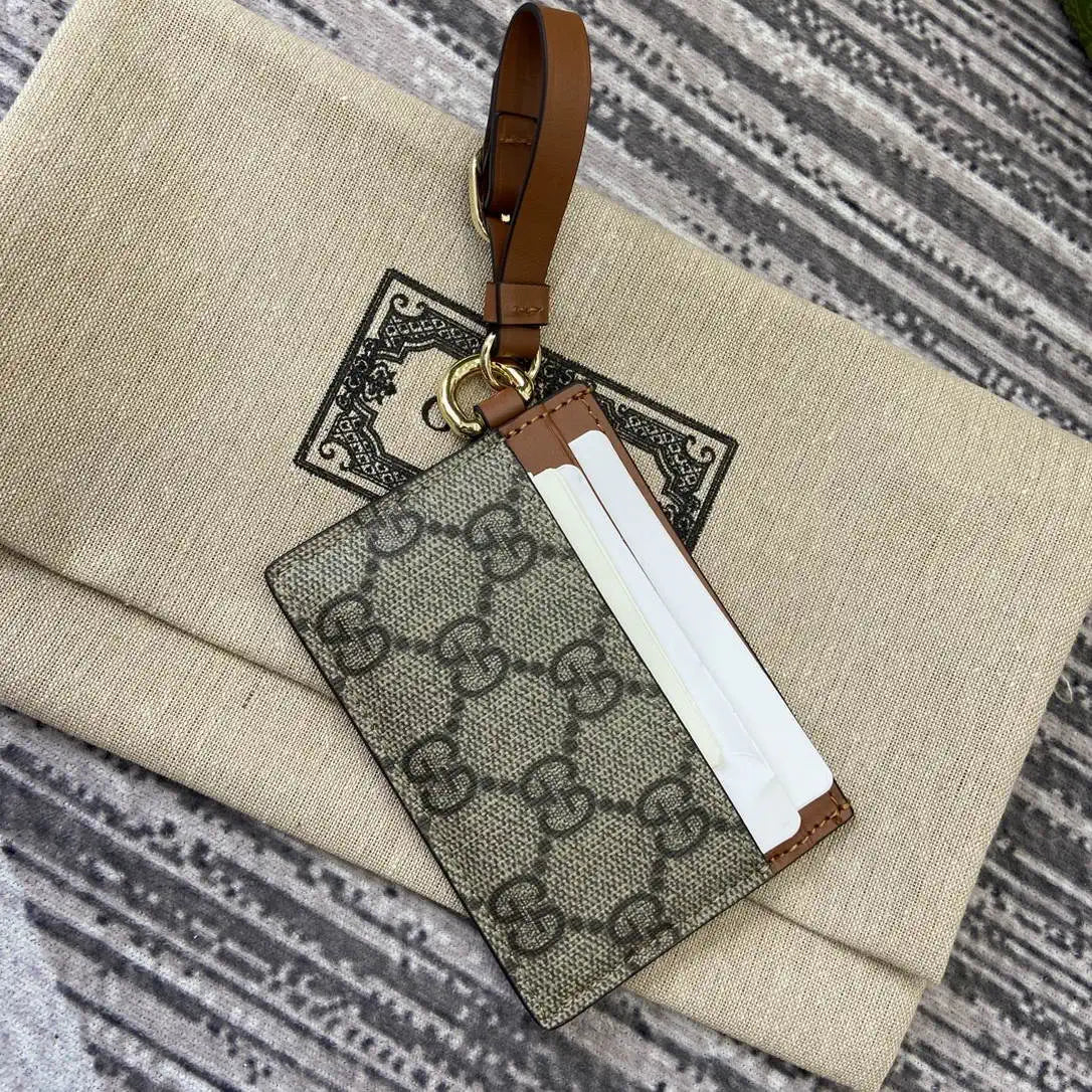 Gucci GG Emblem card case with strap 819121 Biege & Brown