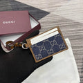 Gucci GG Emblem card case with strap 819121 Navy Blue & Brown