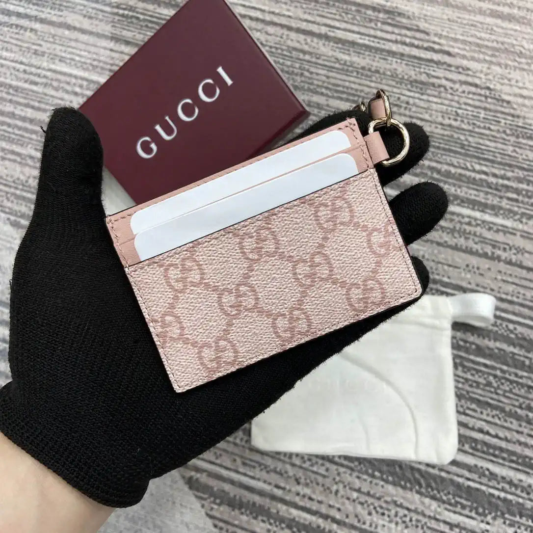Gucci GG Emblem card case with strap 819121 Pink