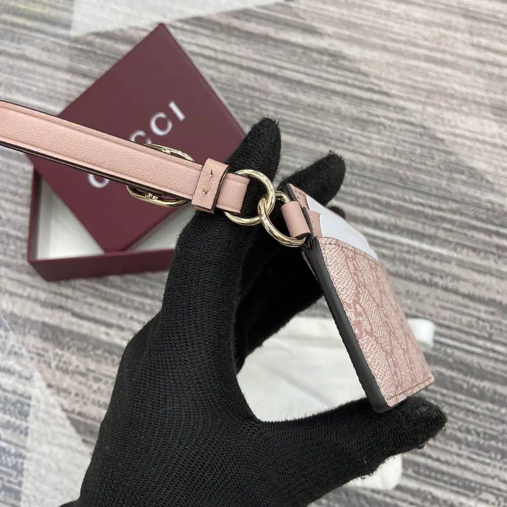 Gucci GG Emblem card case with strap 819121 Pink
