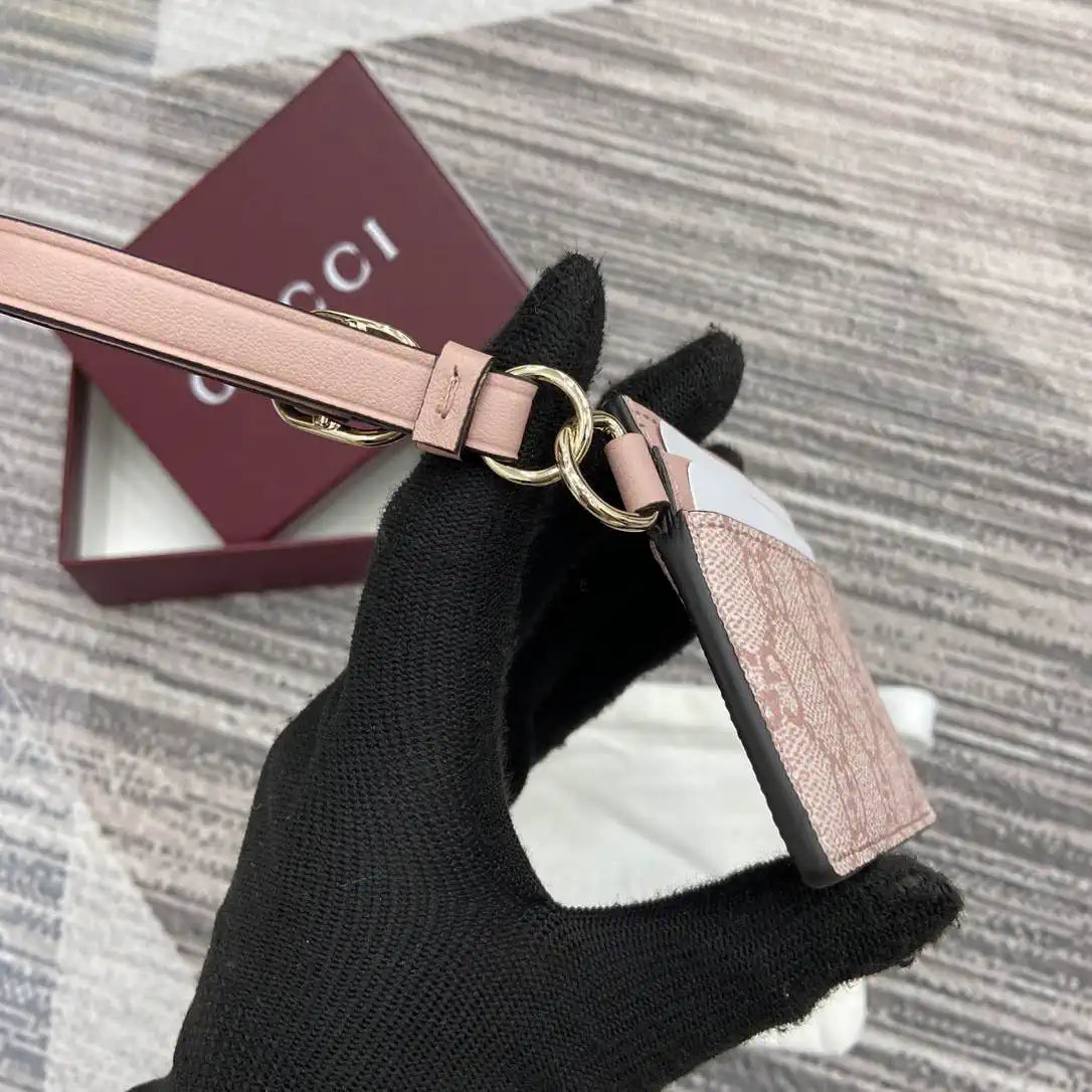 Gucci GG Emblem card case with strap 819121 Pink