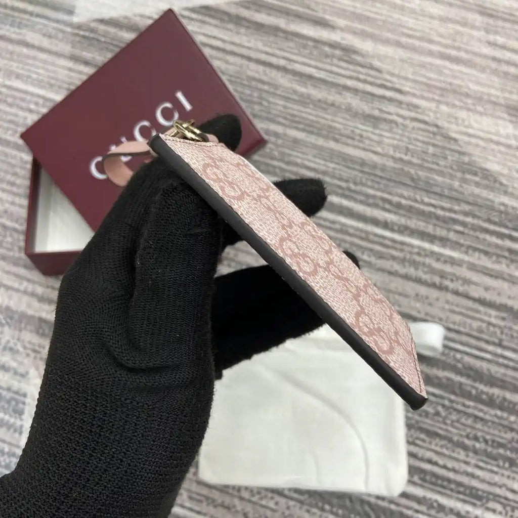 Gucci GG Emblem card case with strap 819121 Pink