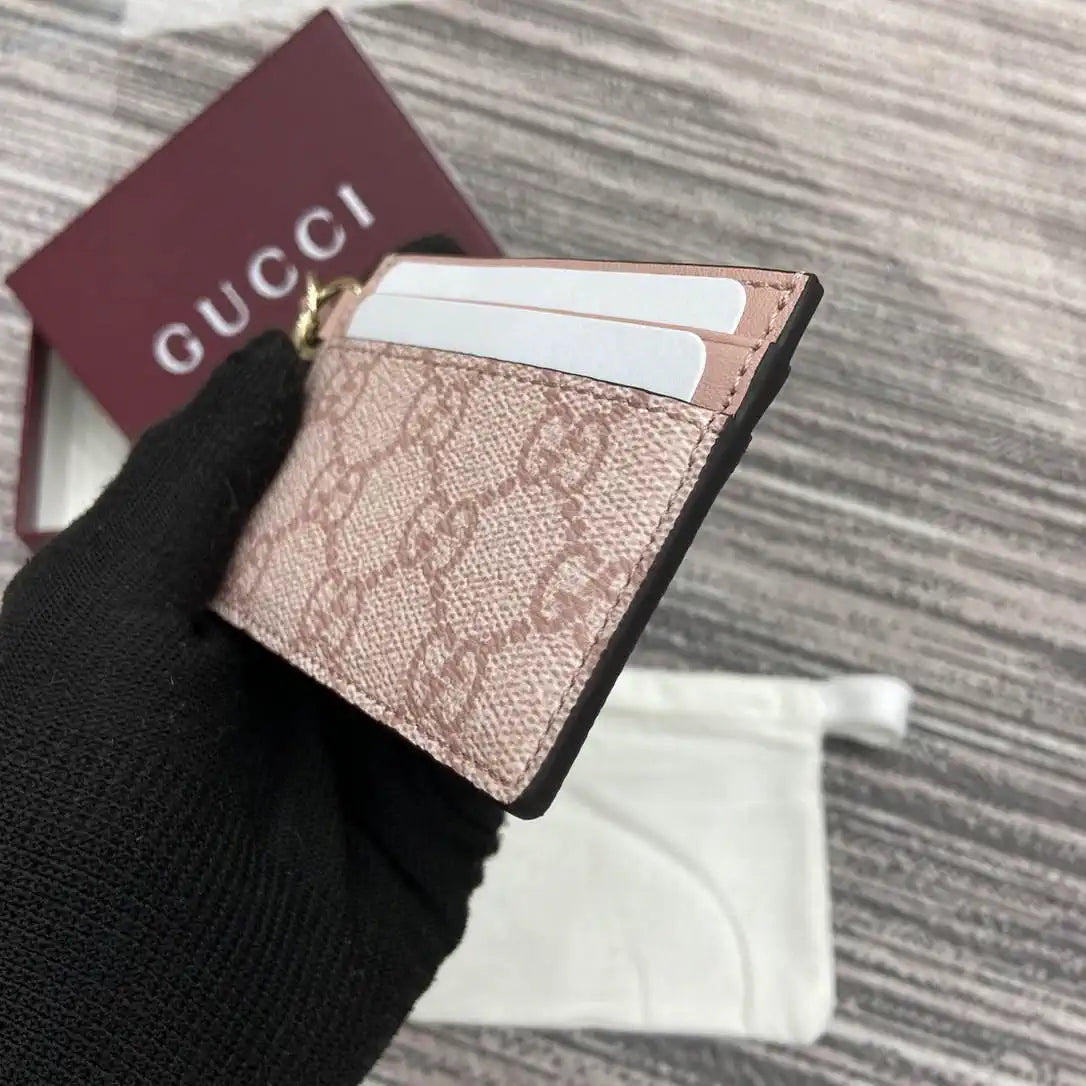 Gucci GG Emblem card case with strap 819121 Pink