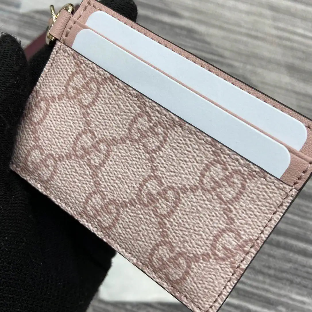 Gucci GG Emblem card case with strap 819121 Pink