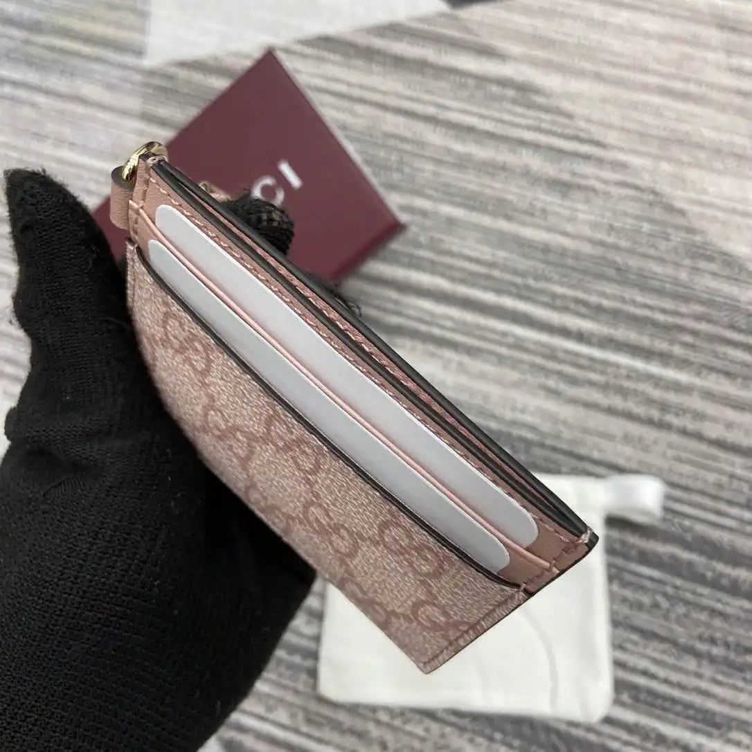 Gucci GG Emblem card case with strap 819121 Pink