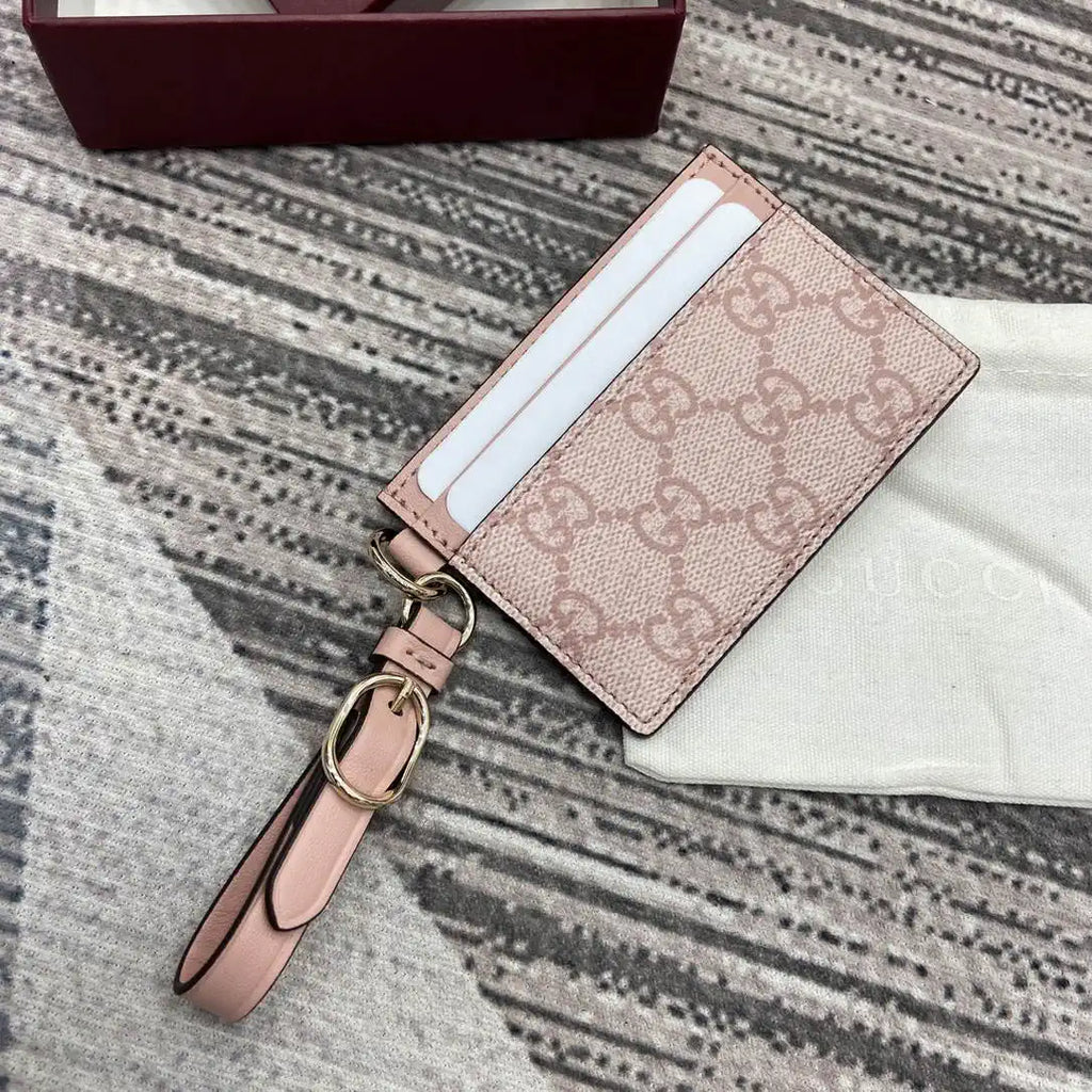 Gucci GG Emblem card case with strap 819121 Pink