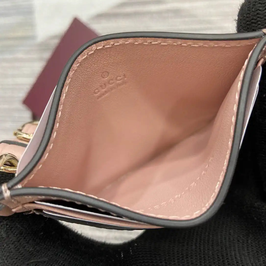 Gucci GG Emblem card case with strap 819121 Pink
