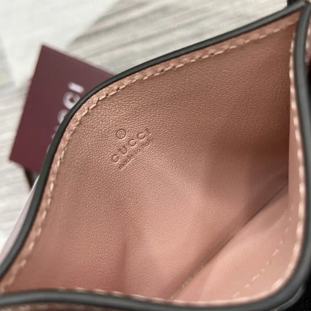 Gucci GG Emblem card case with strap 819121 Pink