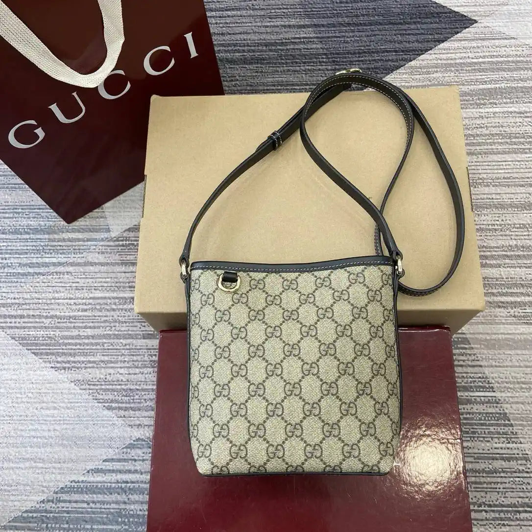 Gucci GG Emblem nano bucket bag 847090 Beige & Black